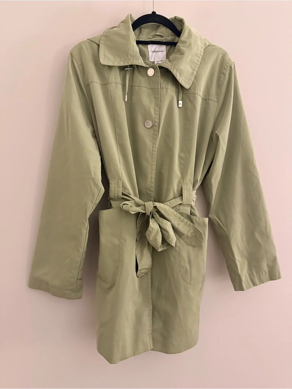 Croft & Barrow Sage Green Hooded Rain Jacket Coat Belted Women’s Large